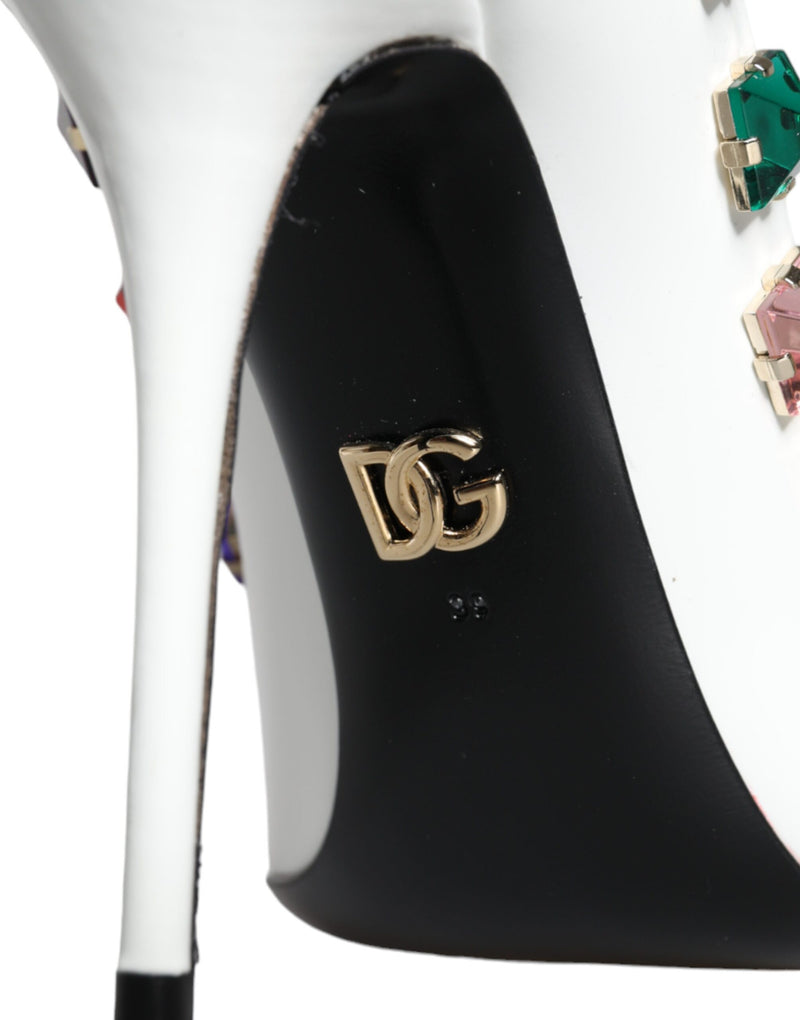 White Crystals Leather High Heels Pumps Shoes Dolce & Gabbana