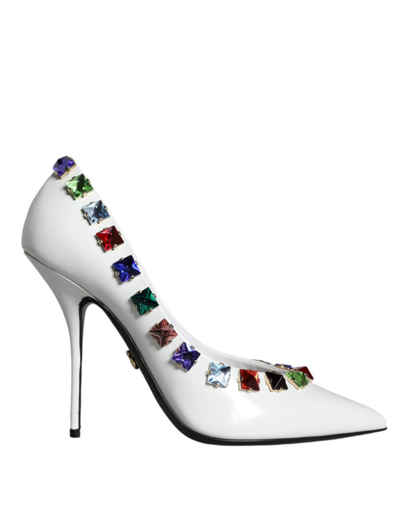 White Crystals Leather High Heels Pumps Shoes Dolce & Gabbana