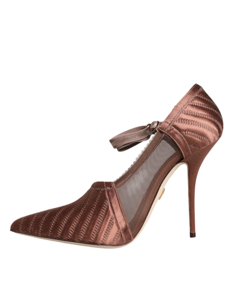 Brown Mesh Viscose Ankle Strap Pumps Shoes Dolce & Gabbana