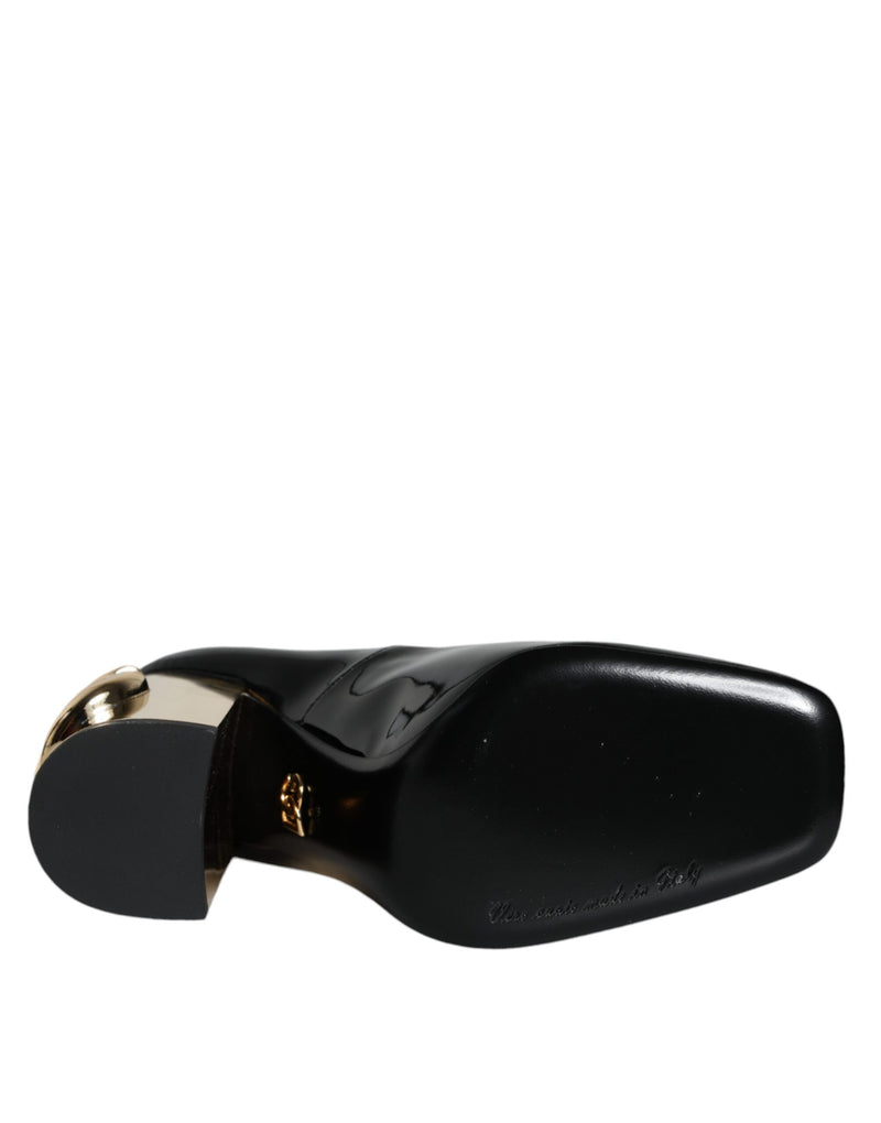 Black Gold Patent Leather Logo Heels Pumps Shoes Dolce & Gabbana