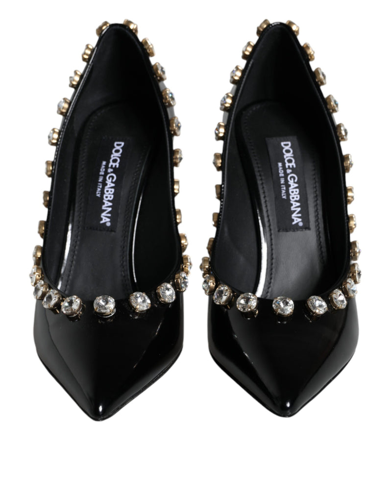 Black Crystals Leather High Heels Pumps Shoes Dolce & Gabbana