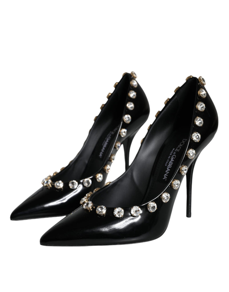 Black Crystals Leather High Heels Pumps Shoes Dolce & Gabbana