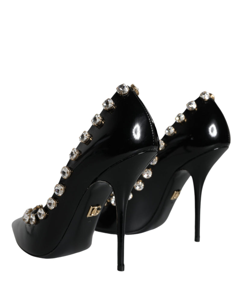 Black Crystals Leather High Heels Pumps Shoes Dolce & Gabbana