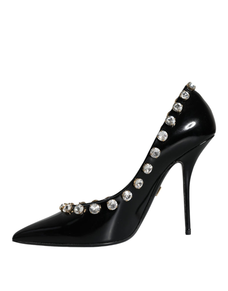 Black Crystals Leather High Heels Pumps Shoes Dolce & Gabbana