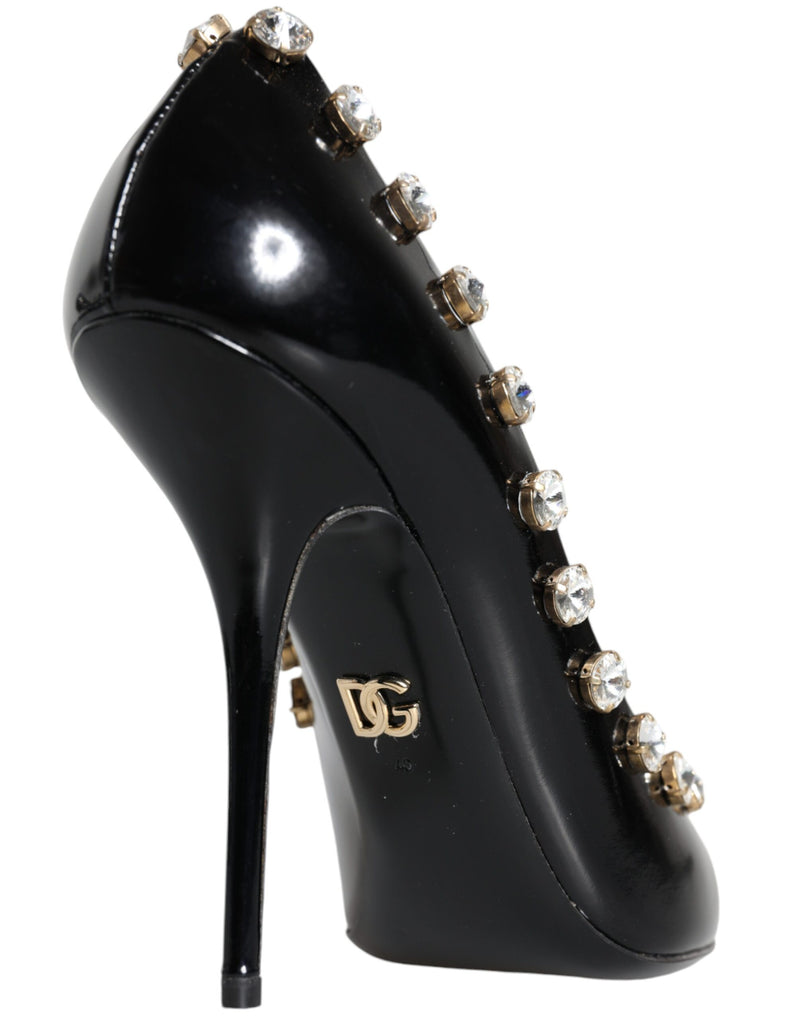 Black Crystals Leather High Heels Pumps Shoes Dolce & Gabbana