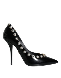 Black Crystals Leather High Heels Pumps Shoes Dolce & Gabbana