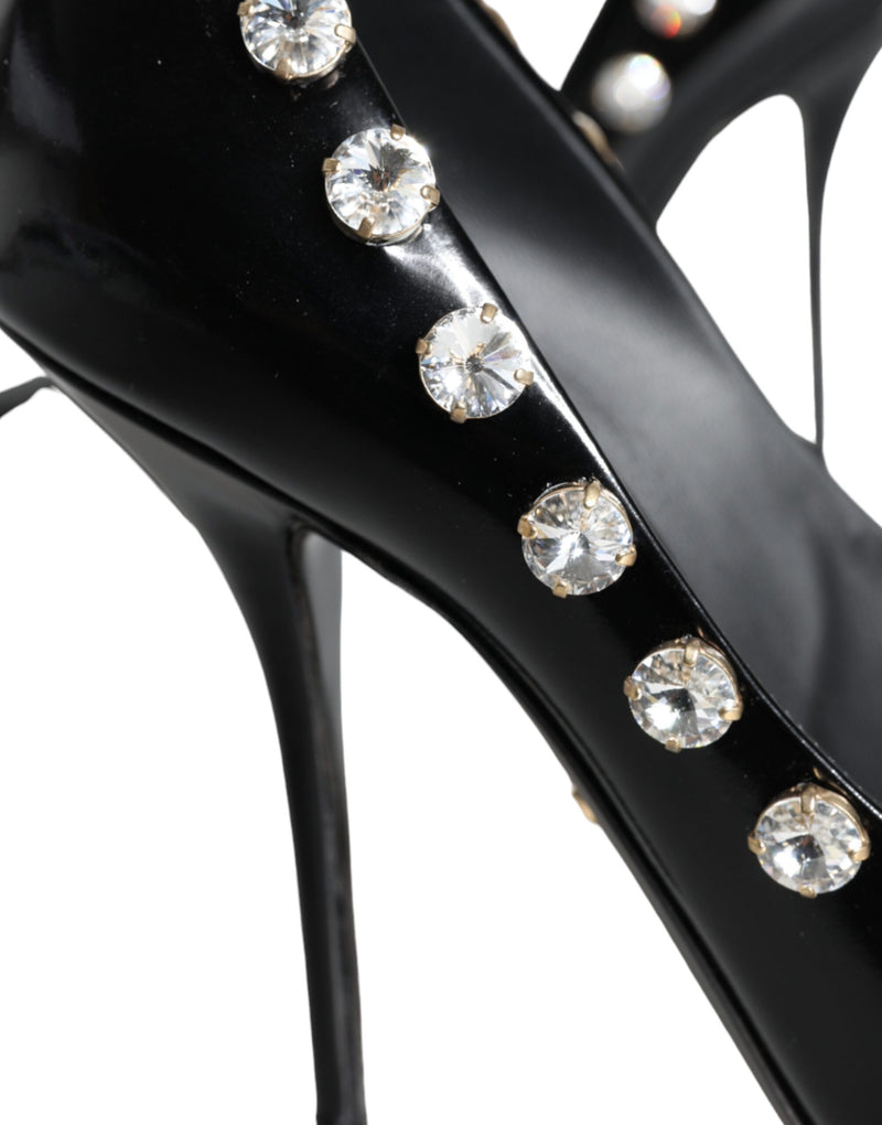 Black Crystals Leather High Heels Pumps Shoes Dolce & Gabbana