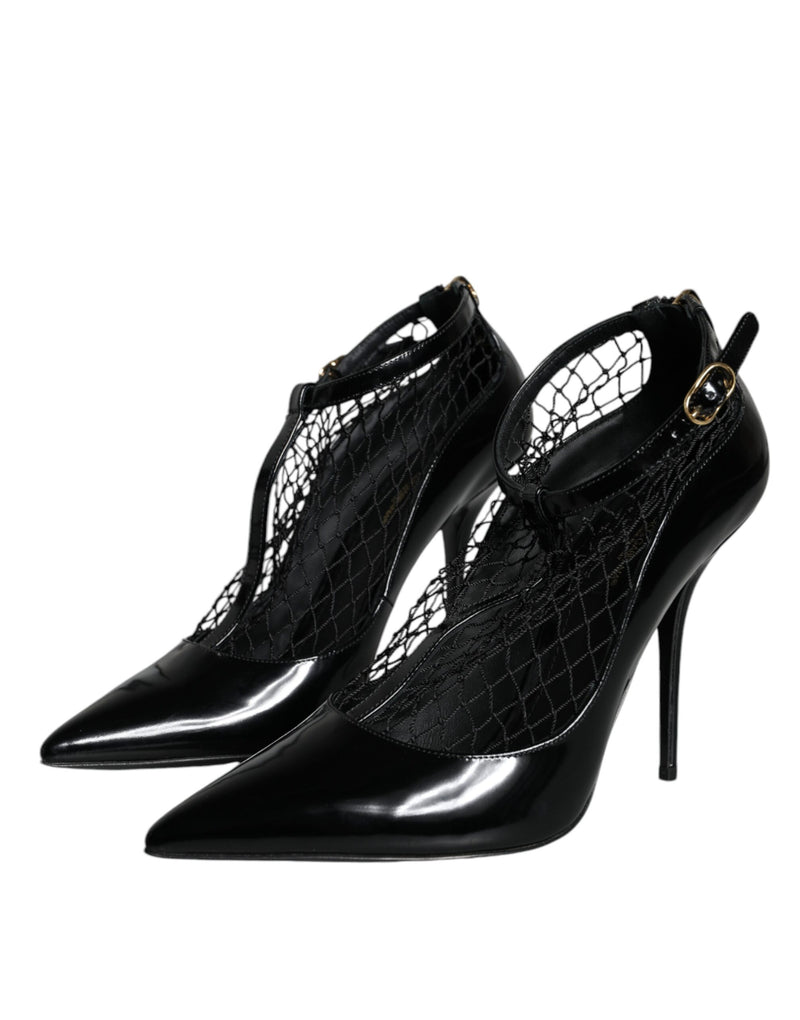 Black Mesh Patent Leather Heels Pumps Shoes Dolce & Gabbana