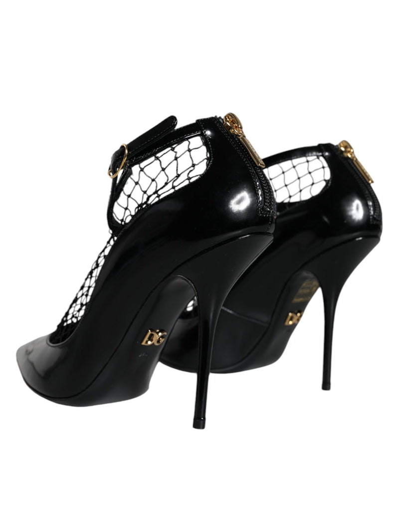 Black Mesh Patent Leather Heels Pumps Shoes Dolce & Gabbana