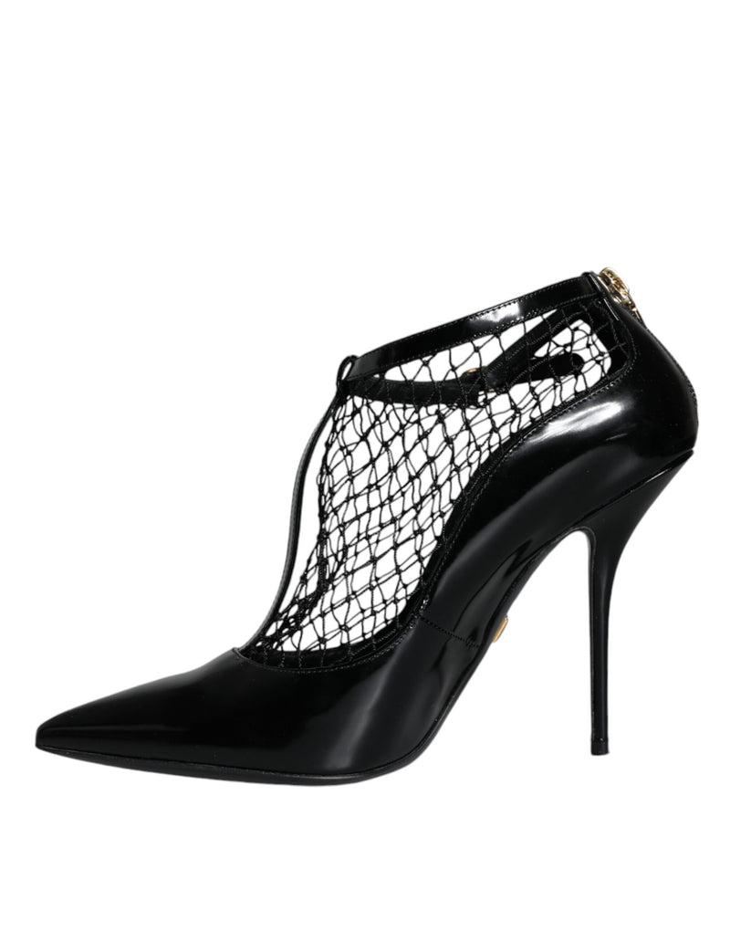 Black Mesh Patent Leather Heels Pumps Shoes Dolce & Gabbana