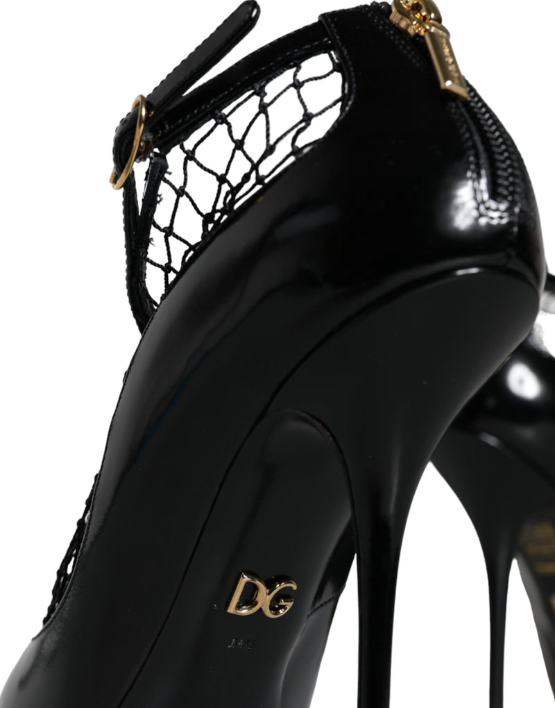 Black Mesh Patent Leather Heels Pumps Shoes Dolce & Gabbana