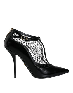 Black Mesh Patent Leather Heels Pumps Shoes Dolce & Gabbana