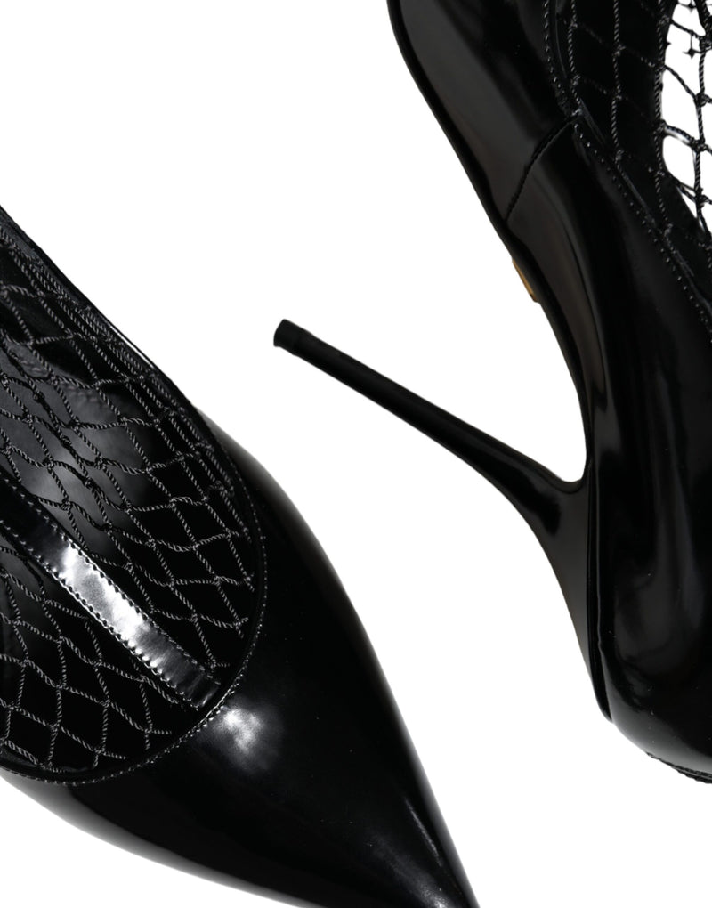 Black Mesh Patent Leather Heels Pumps Shoes Dolce & Gabbana