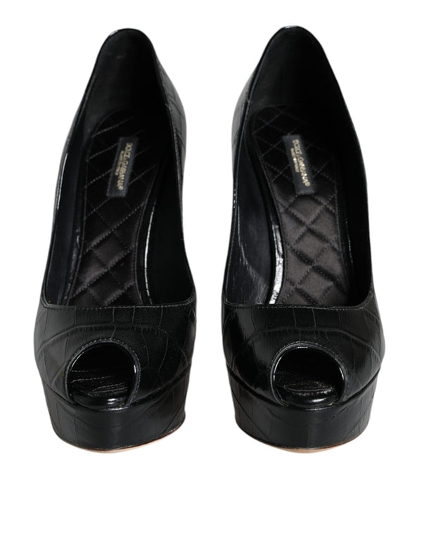 Black Leather Platform Heels Pumps Shoes Dolce & Gabbana