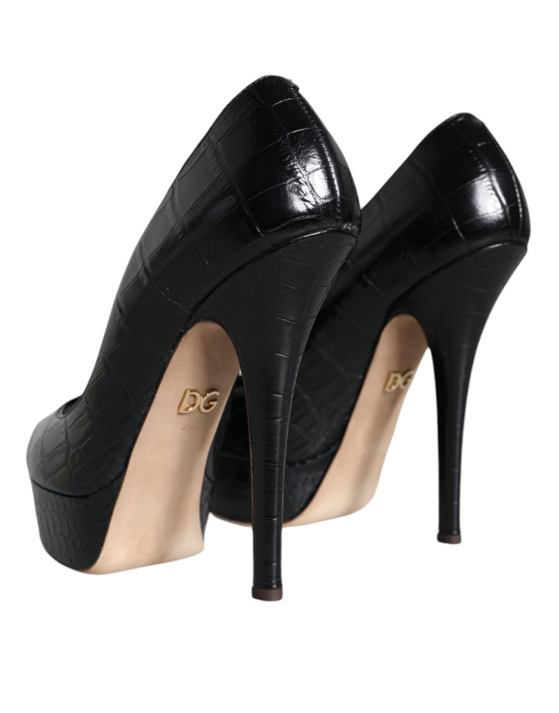 Black Leather Platform Heels Pumps Shoes Dolce & Gabbana