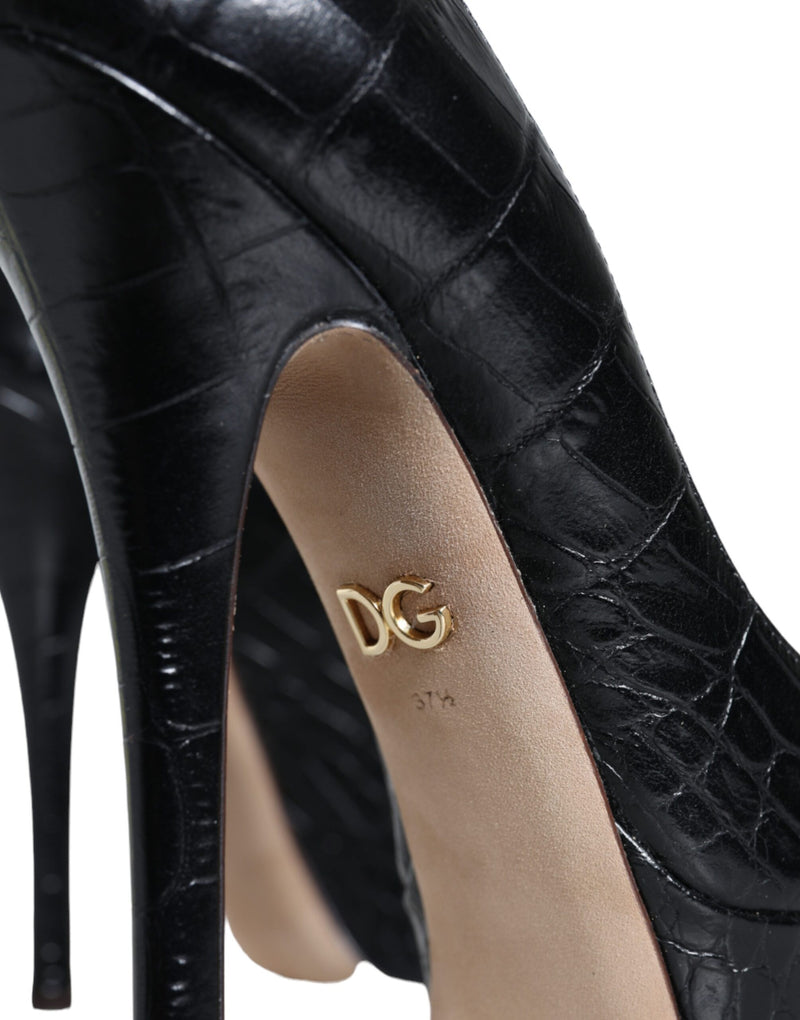 Black Leather Platform Heels Pumps Shoes Dolce & Gabbana