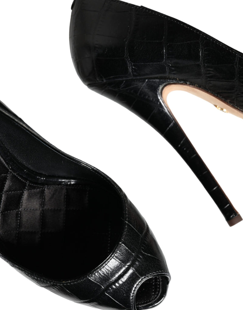 Black Leather Platform Heels Pumps Shoes Dolce & Gabbana