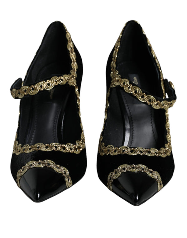 Black Mary Janes Velvet Gold Pumps Shoes Dolce & Gabbana