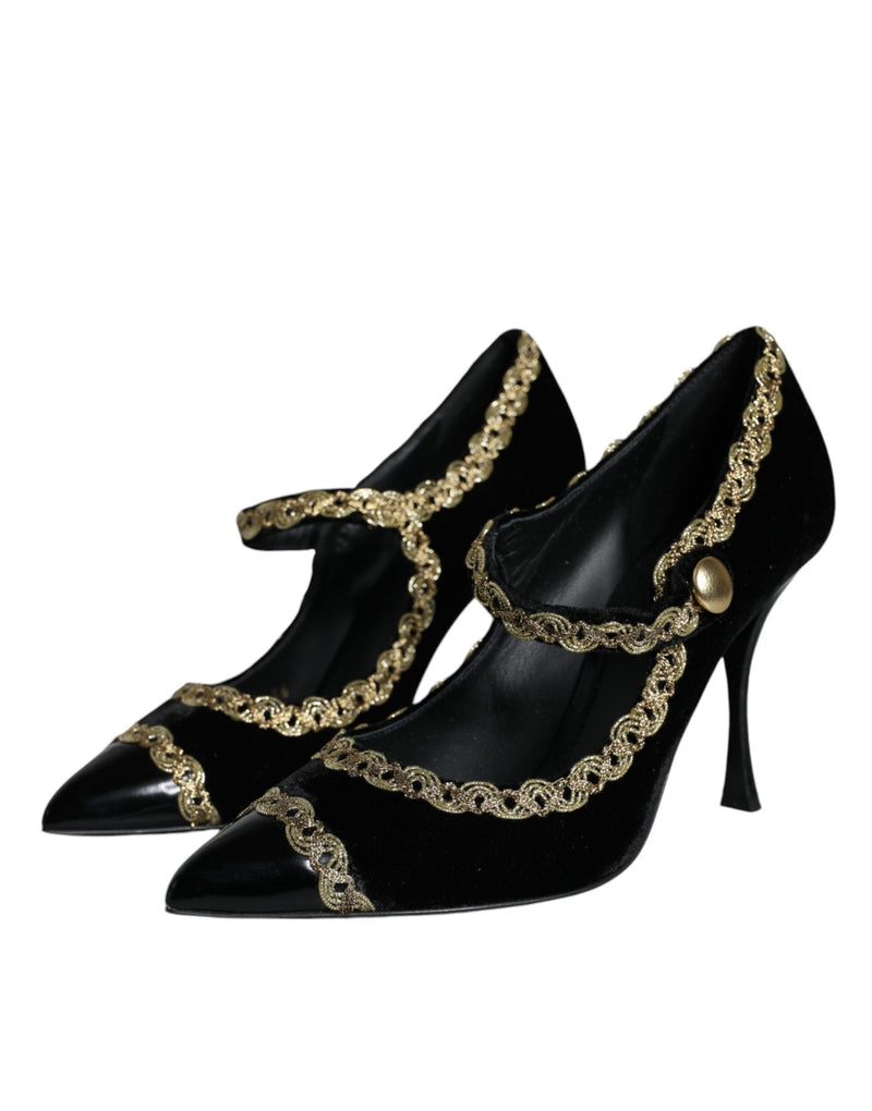 Black Mary Janes Velvet Gold Pumps Shoes Dolce & Gabbana