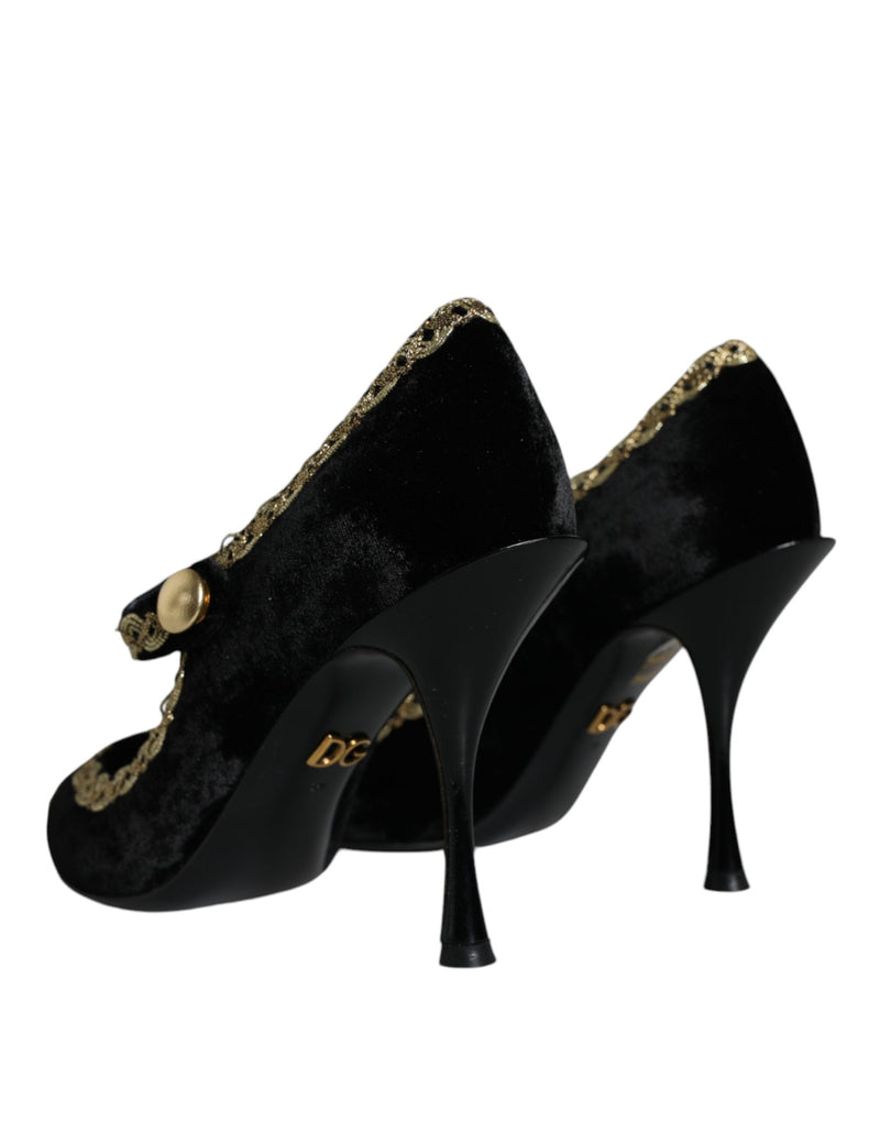 Black Mary Janes Velvet Gold Pumps Shoes Dolce & Gabbana