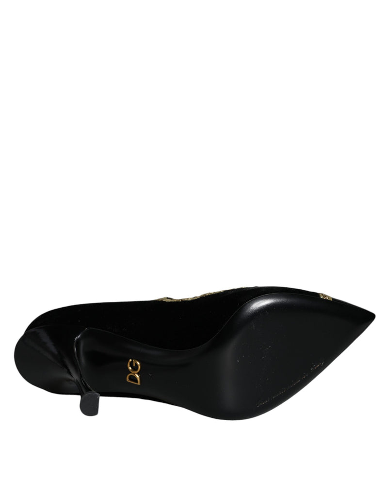 Black Mary Janes Velvet Gold Pumps Shoes Dolce & Gabbana