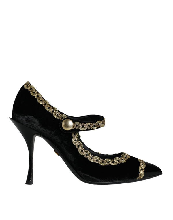 Black Mary Janes Velvet Gold Pumps Shoes Dolce & Gabbana