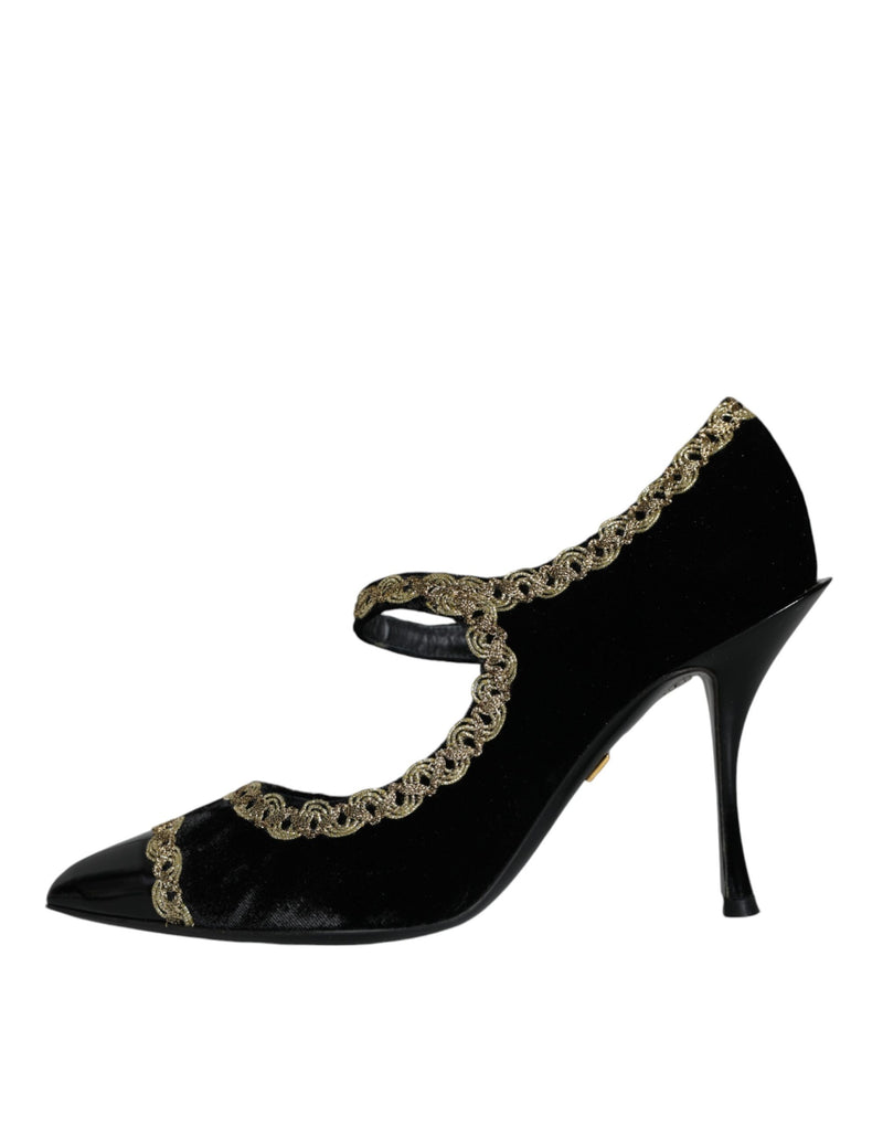 Black Mary Janes Velvet Gold Pumps Shoes Dolce & Gabbana