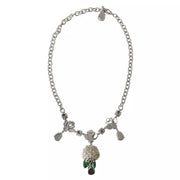 Silver Brass Clear Crystal Roses Pendants Necklace Dolce & Gabbana