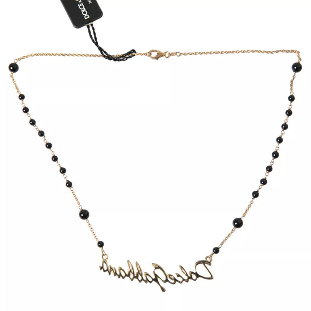 Gold Sterling Silver 925 Black Beaded Rosary Chain Necklace Dolce & Gabbana