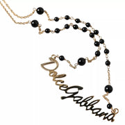 Gold Sterling Silver 925 Black Beaded Rosary Chain Necklace Dolce & Gabbana