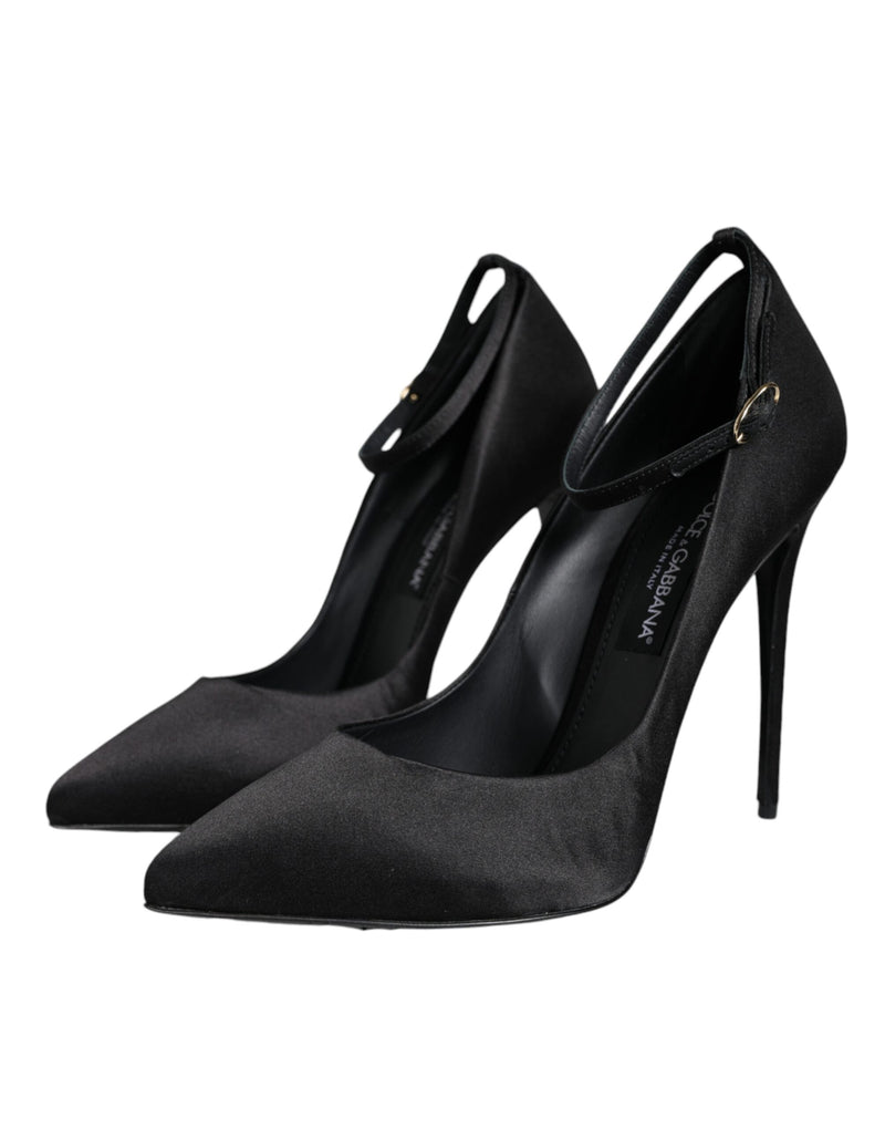 Black Satin Ankle Strap Heels Pumps Shoes Dolce & Gabbana