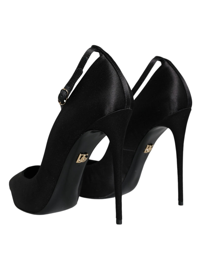 Black Satin Ankle Strap Heels Pumps Shoes Dolce & Gabbana