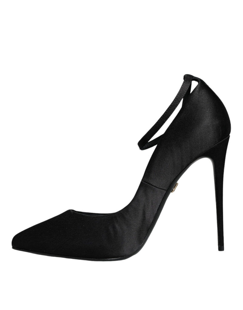 Black Satin Ankle Strap Heels Pumps Shoes Dolce & Gabbana