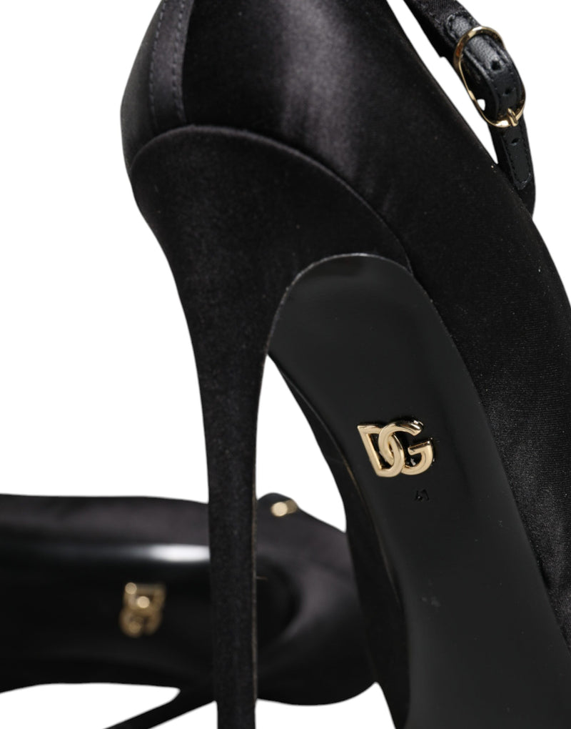 Black Satin Ankle Strap Heels Pumps Shoes Dolce & Gabbana