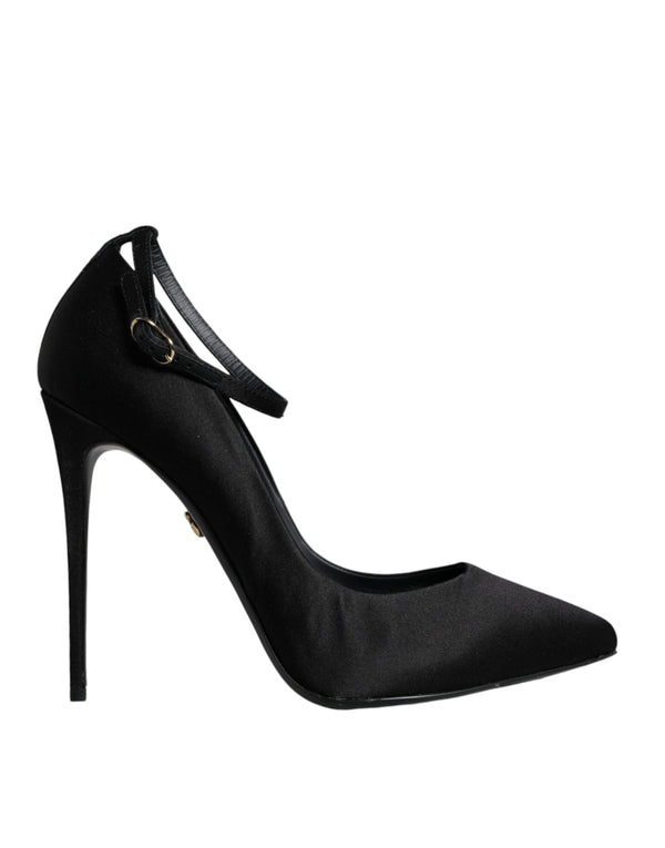 Black Satin Ankle Strap Heels Pumps Shoes Dolce & Gabbana