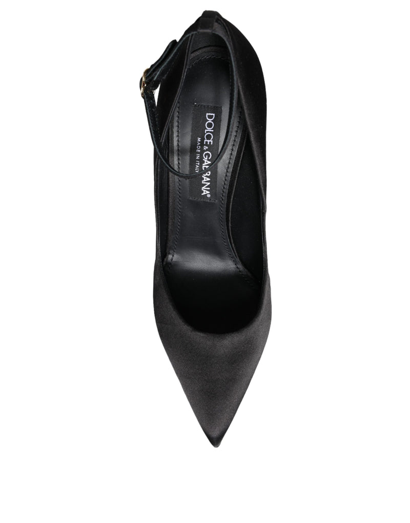 Black Satin Ankle Strap Heels Pumps Shoes Dolce & Gabbana