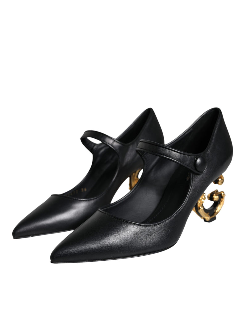 Black Leather Logo Heels Mary Janes Pumps Shoes Dolce & Gabbana