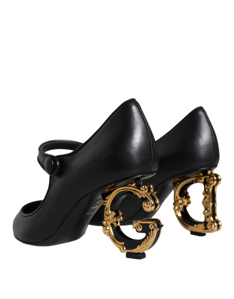 Black Leather Logo Heels Mary Janes Pumps Shoes Dolce & Gabbana