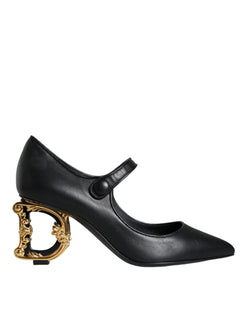 Black Leather Logo Heels Mary Janes Pumps Shoes Dolce & Gabbana