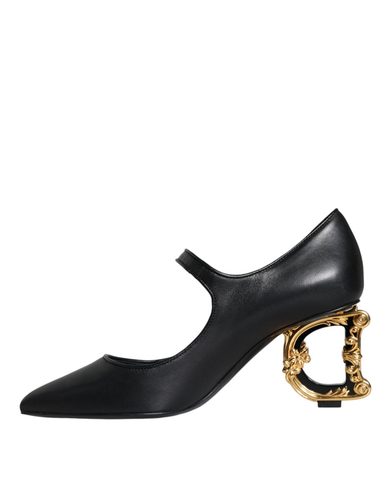 Black Leather Logo Heels Mary Janes Pumps Shoes Dolce & Gabbana