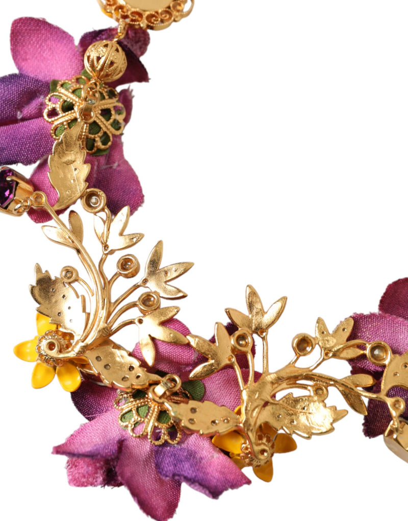 Gold Brass Mix Fiori Flowers Crystal Chain Necklace Dolce & Gabbana