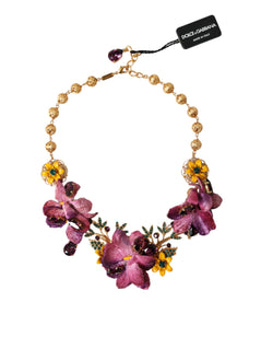 Gold Brass Mix Fiori Flowers Crystal Chain Necklace Dolce & Gabbana