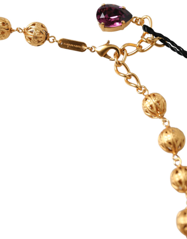 Gold Brass Mix Fiori Flowers Crystal Chain Necklace Dolce & Gabbana