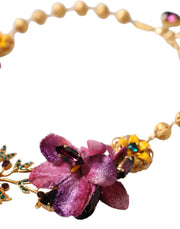 Gold Brass Mix Fiori Flowers Crystal Chain Necklace Dolce & Gabbana