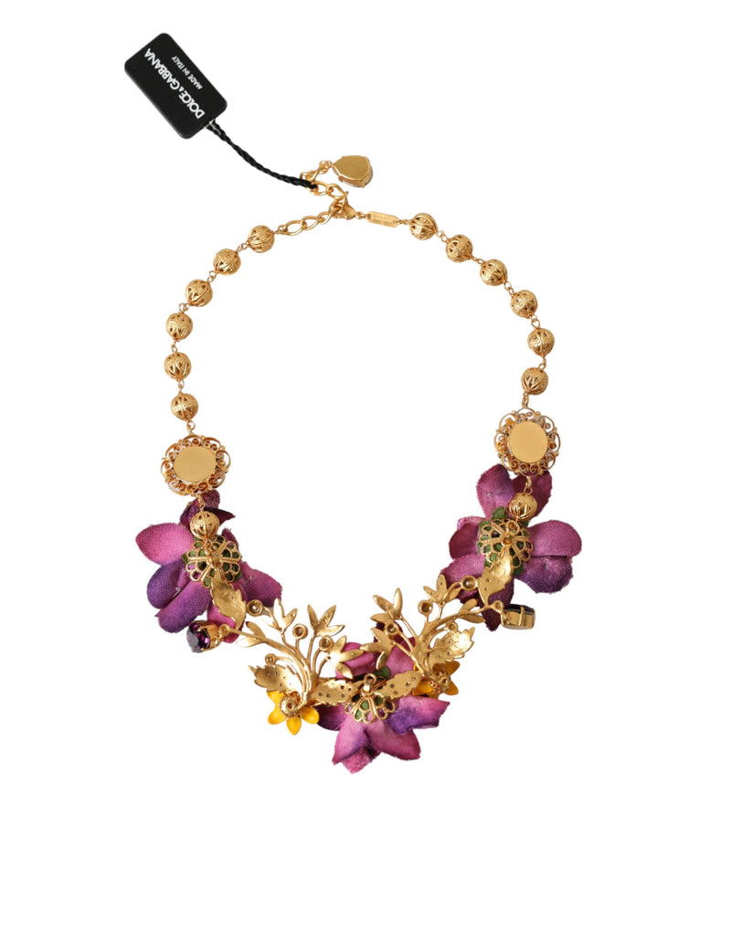 Gold Brass Mix Fiori Flowers Crystal Chain Necklace Dolce & Gabbana