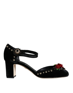 Black Velvet Roses Ankle Strap Pumps Shoes Dolce & Gabbana