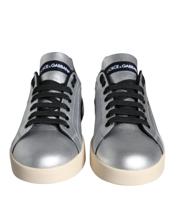 Silver Portofino Calf Leather Sneakers Shoes Dolce & Gabbana