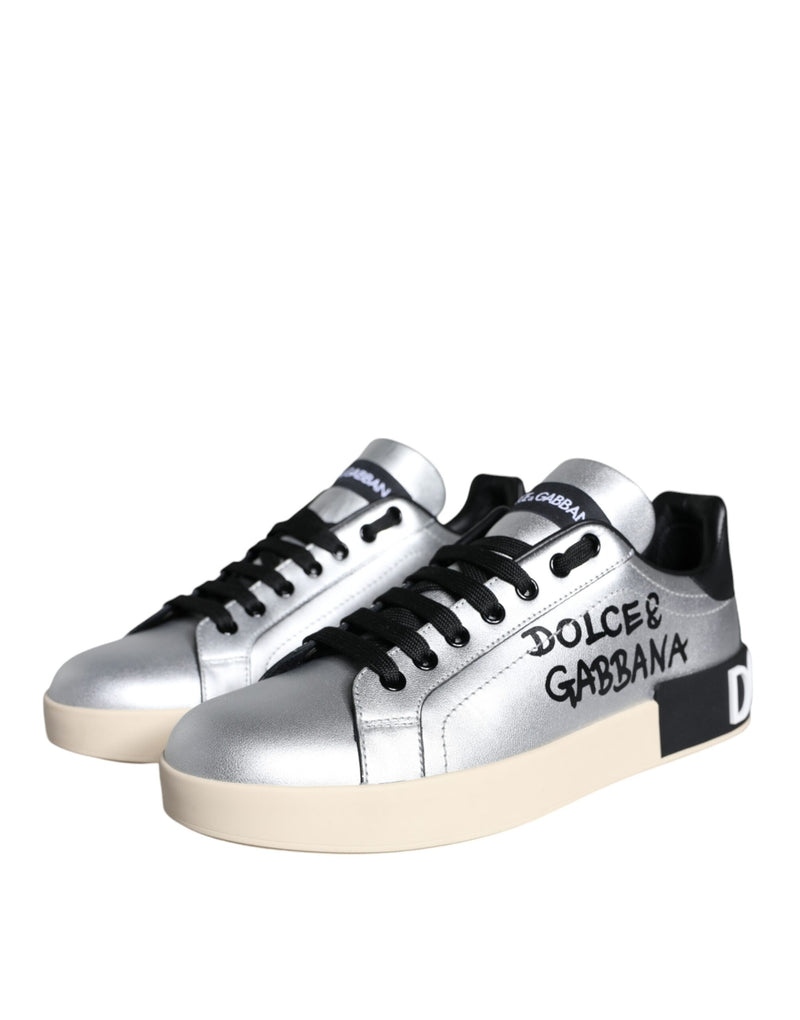 Silver Portofino Calf Leather Sneakers Shoes Dolce & Gabbana