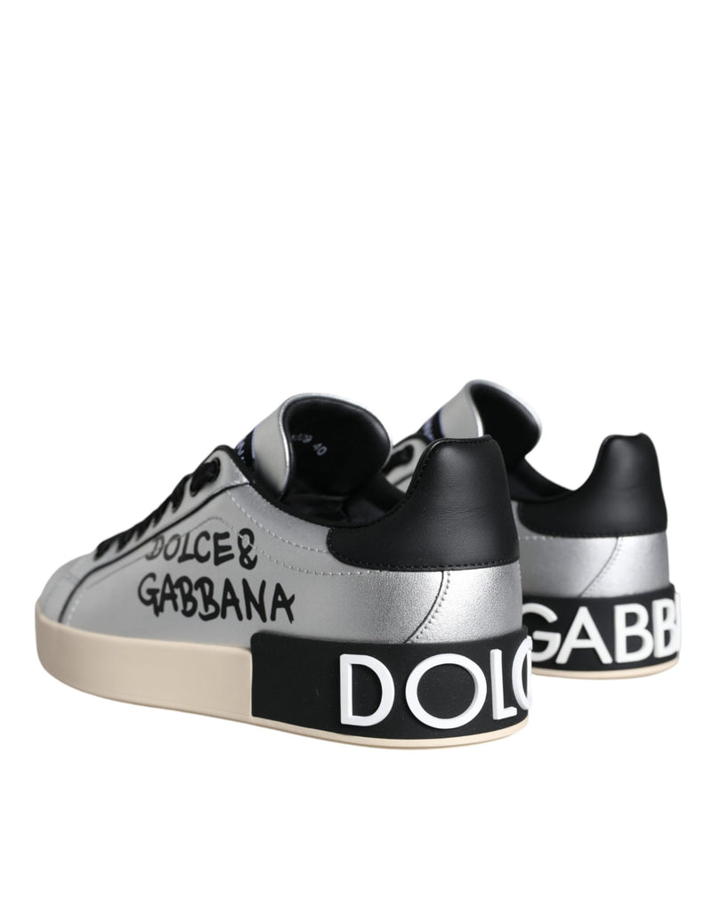 Silver Portofino Calf Leather Sneakers Shoes Dolce & Gabbana