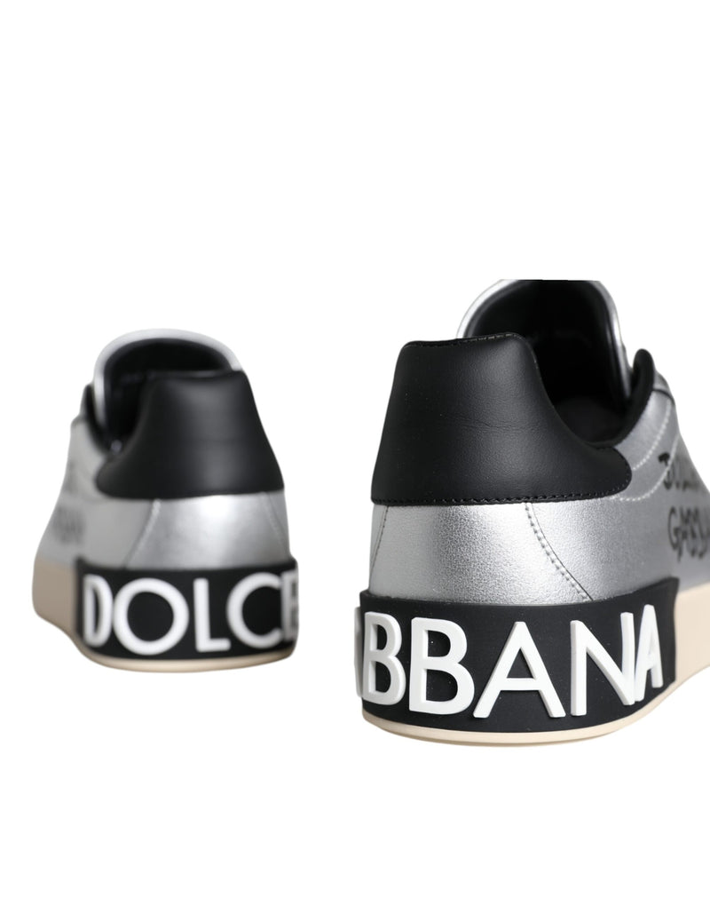 Silver Portofino Calf Leather Sneakers Shoes Dolce & Gabbana